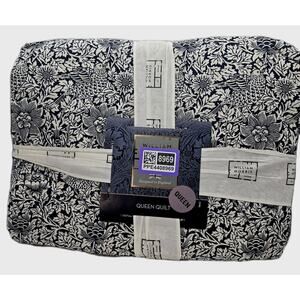 William Morris Sunflower Dusty Blue QUEEN Quilt Coverlet Botanical Vines Bird